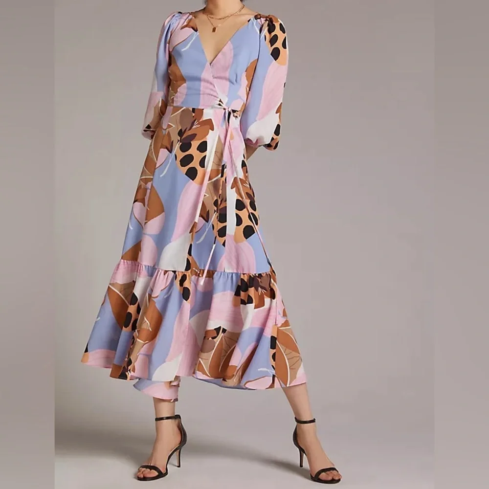 Hutch Anthropologie Bloom Wrap Midi Dress Women Small Pink Purple Multicolor - Picture 1 of 7